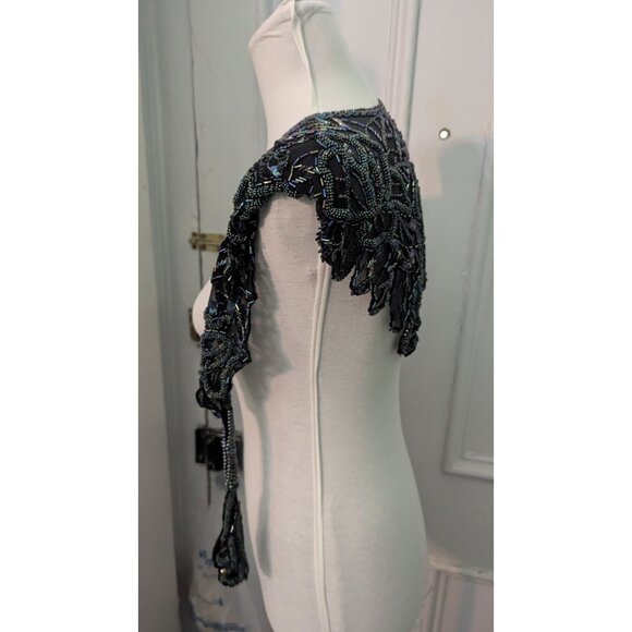 Vintage Intricate Beaded Sheer Bolero Shrug Interlude California Handmade Black - Picture 5 of 7